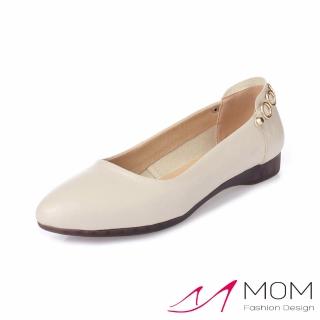 【MOM】尖頭平底鞋/設計感小尖頭百搭金屬鍊帶造型平底鞋(米)