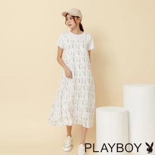 【PLAYBOY】水彩布紋小清新洋裝(粉綠色)