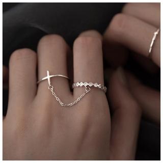 【HaNA 梨花】韓國．酷女孩時刻十字架鏈條TWINS雙戒指
