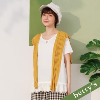 【betty’s 貝蒂思】三角簍空領口蕾絲拼接上衣(白色)