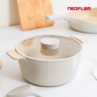 【NEOFLAM】韓國製VULCAN白火山系列鑄造24公分雙耳湯鍋(全新陶瓷塗層升級款/IH爐可用鍋)