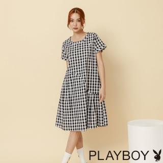 【PLAYBOY】維西格雨傘裙(黑白格紋)