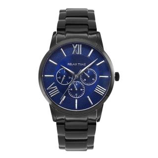 【Relax Time】黑潮王者系列 黑框 藍面 不鏽鋼錶帶 三眼腕錶 手錶 男錶 情人節(RT-81-3)