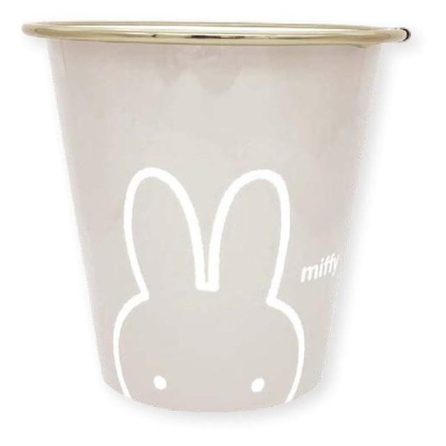 【小禮堂】米菲兔 迷你圓形無蓋垃圾桶 - 灰白線款(平輸品)