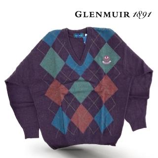 【Glenmuir】酒紅格V領毛衣(針織衫 毛衣 長袖毛衣 線衫)
