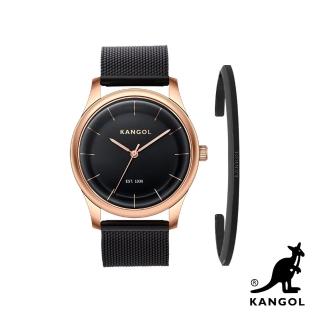 【KANGOL】英國袋鼠│限量1+1雅緻禮盒組-弧形時尚腕錶+簡約Logo手環(KG71238-06YW)