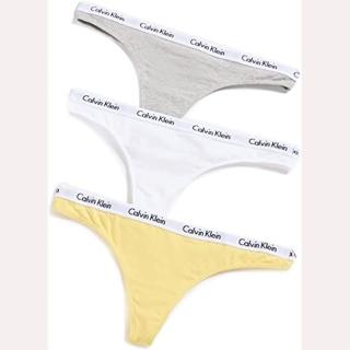 【Calvin Klein 凱文克萊】女時尚款黃灰白色丁字褲混搭3件組-XS-網(預購)
