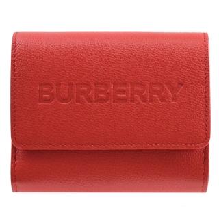 【BURBERRY 巴寶莉】經典品牌烙印LOGO小牛皮雙面扣式零錢短夾(紅)