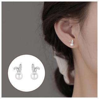 【HaNA 梨花】韓國免年本命年．銀本色折耳珍珠兔子耳釘耳環