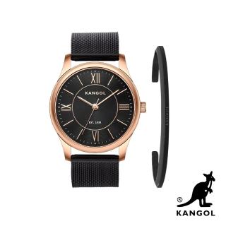 【KANGOL】英國袋鼠│限量1+1雅緻禮盒組-羅馬時標腕錶+簡約Logo手環(KG71338-06YW)