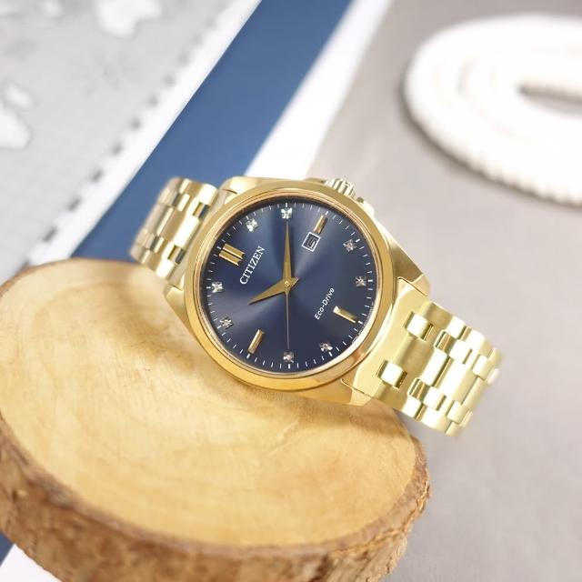 【CITIZEN 星辰】光動能 藍寶石水晶玻璃 晶鑽 防水100米 不鏽鋼手錶 藍x鍍金 41mm(BM7103-51L)
