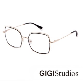 【GIGI Studios】方形手繪雙鏡框平光眼鏡(金 - CURTIS-6598/1)