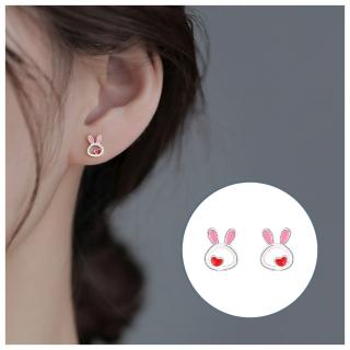【HaNA 梨花】韓國免年本命年．銀愛心小兔子耳環