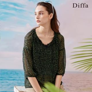 【Diffa】黑綠格雪紡上衣-女