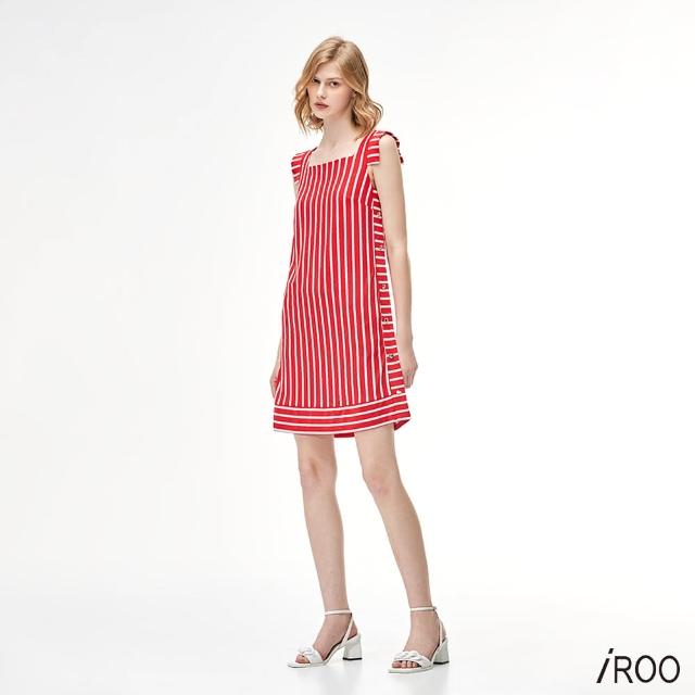 【iROO】條紋方型領短洋裝