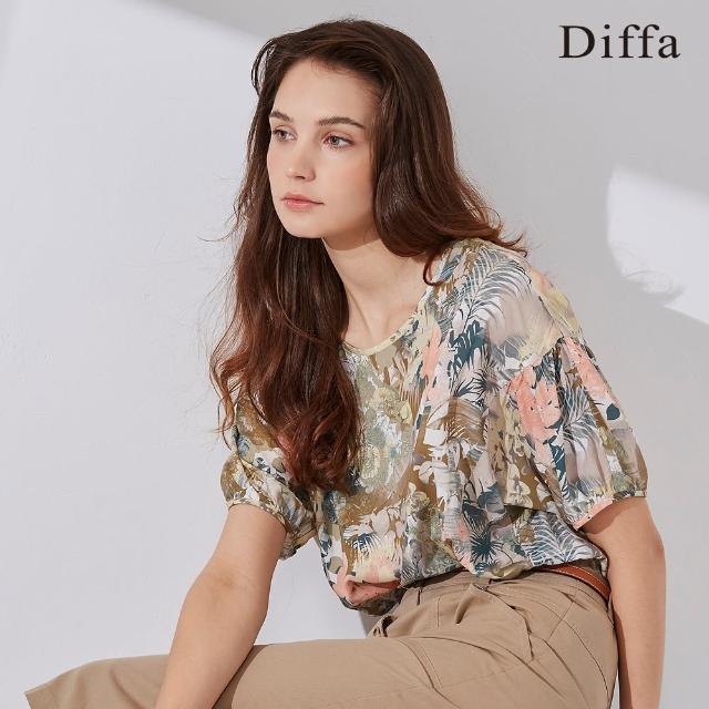 【Diffa】粉綠花短袖上衣-女