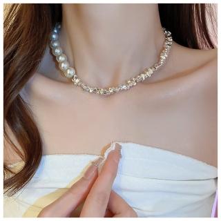 【HaNA 梨花】韓國時尚捕手．半珍珠碎銀拼接短項鍊