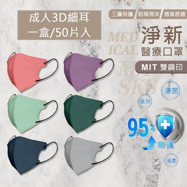【淨新】成人立體細耳醫療口罩-一盒(50入/盒 多色可選)