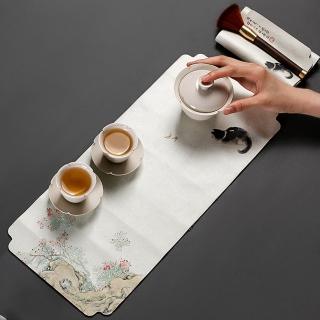 【PUSH!】品茗喝茶具典雅風防水茶席桌布禪意中式復古茶盤桌旗(茶巾小號2入套組T26)