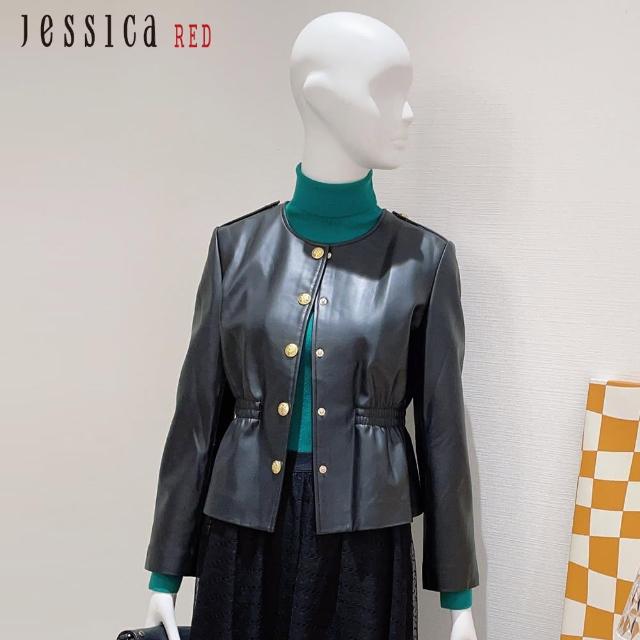 【Jessica Red】氣質百搭收腰圓領短版PU皮外套824Z01