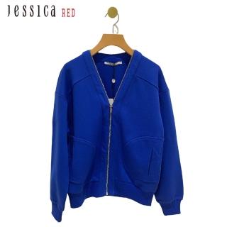 【Jessica Red】休閒百搭簡約拉鏈棉質外套82434A（藍）