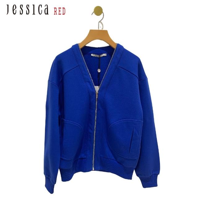 【Jessica Red】休閒百搭簡約拉鏈棉質外套82434A（藍）
