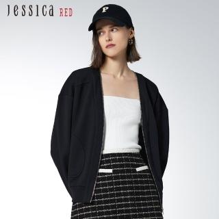 【Jessica Red】休閒百搭簡約拉鏈棉質外套82434A（黑）