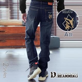 【Dreamming】個性刺繡刷色伸縮修身直筒牛仔褲(共二款)