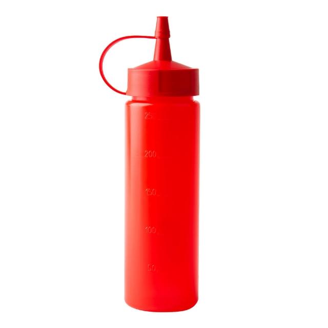 【EXCELSA】圓筒醬料擠壓瓶 紅250ml(醬料罐 調味瓶)
