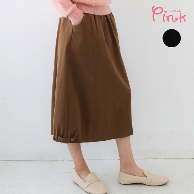 【PINK NEW GIRL】休閒棉質彈性腰中長裙 J4607AD(2色)