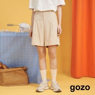 【gozo】棉麻拼色西裝短褲(淺卡)
