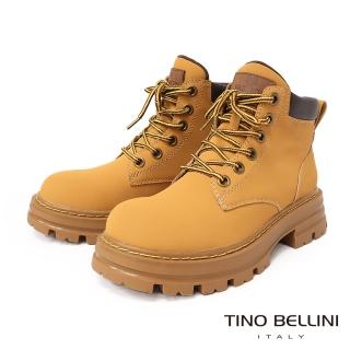【TINO BELLINI 貝里尼】牛皮率性中性風繫帶短靴FWNO039