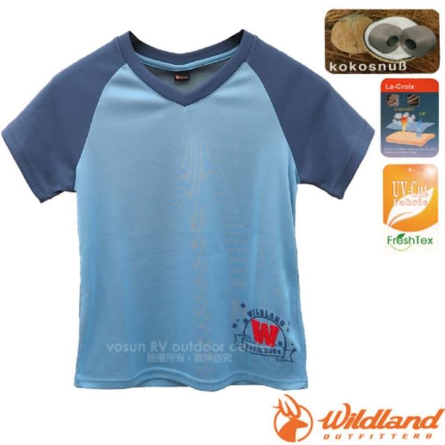 【Wildland 荒野】中童椰炭印花排汗衣.抗UV圓領短袖T恤.休閒衫(71672 水藍)