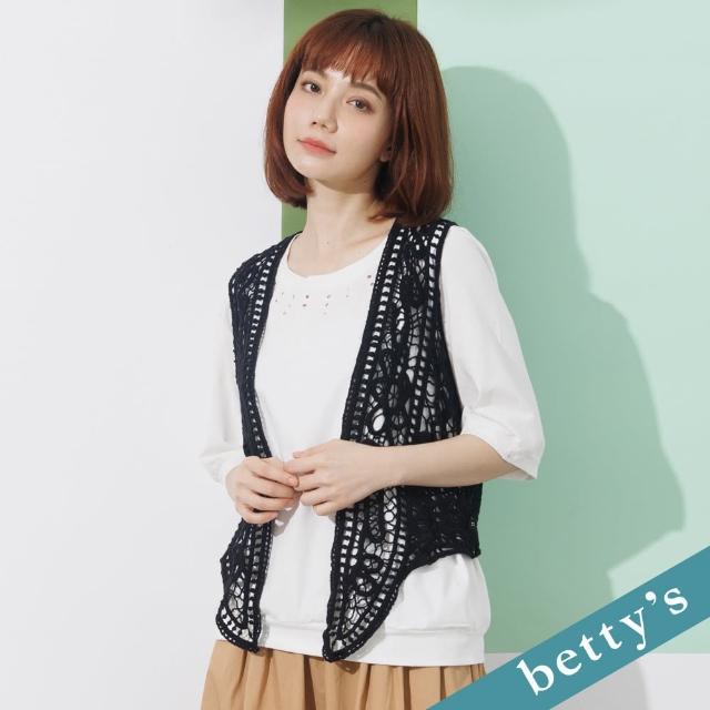 【betty’s 貝蒂思】針織蕾絲縷空綁帶背心(黑色)