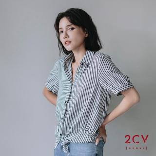 【2CV】格紋綁帶雪紡女上衣襯衫-兩色nu020(門市熱賣款)
