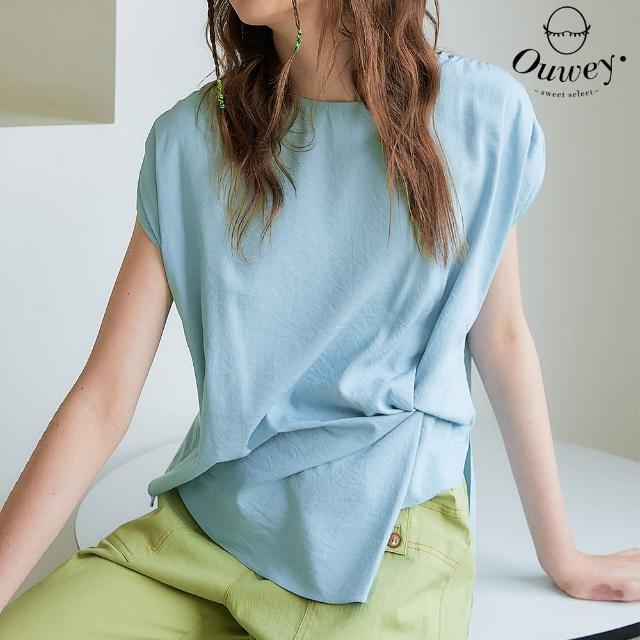 【OUWEY 歐薇】簡約質感縲縈混紡扭結上衣(淺藍色；S-M；3232161026)