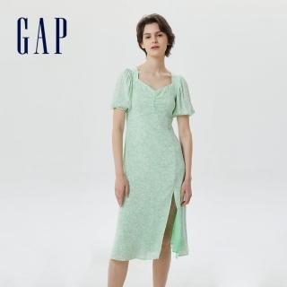 【GAP】女裝 輕薄修身泡泡袖短袖洋裝-淡綠色(665851)
