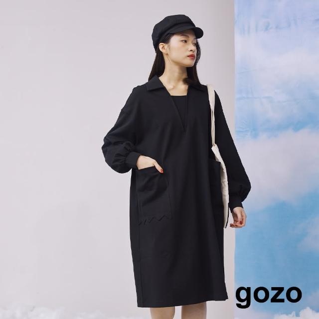【gozo】造型鋸齒V領長洋裝(兩色)