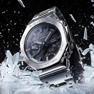 【CASIO 卡西歐】G-SHOCK 金屬 銀X黑 八角形錶殼 雙顯腕錶 禮物推薦 畢業禮物(GM-B2100D-1A)