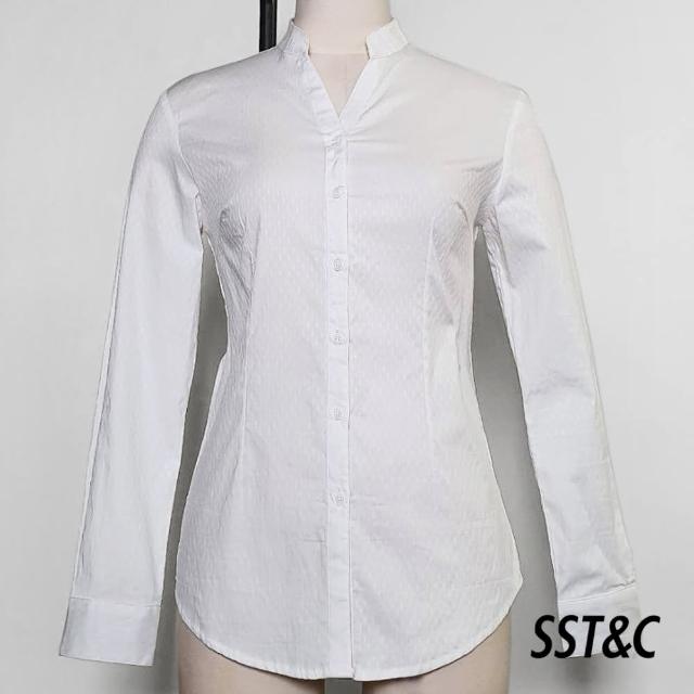 【SST&C 出清３５折】白色紋理立領女士襯衫7561906011