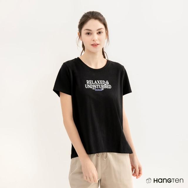 【Hang Ten】女裝-RELAXED FIT蚊蟲防護後開衩印花短袖T恤(黑)
