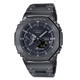 【CASIO 卡西歐】G-SHOCK 金屬太陽能智慧藍芽奢華全金屬八角形雙顯錶-黑 GM-B2100BD-1A