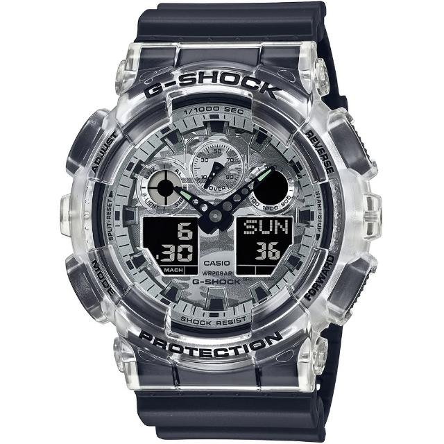 【CASIO 卡西歐】G-SHOCK 半透明迷彩潮流雙顯手錶(GA-100SKC-1A)