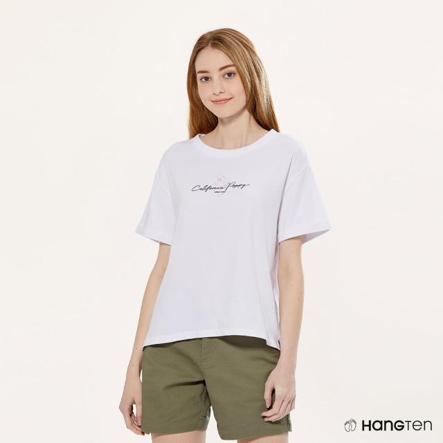 【Hang Ten】女裝-RELAXED FIT蚊蟲防護側邊開衩印花短袖T恤(白)