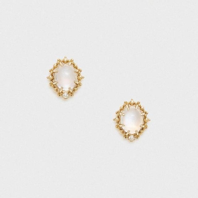 【agete】NOJESS 10K月光石鑽石耳環
