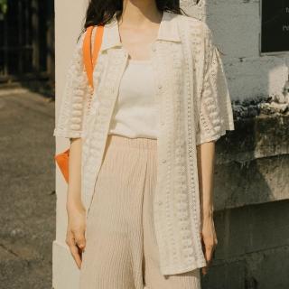 【Queenshop】女裝 短袖 蕾絲緹花設計透膚襯衫 兩色售 現+預 01024941