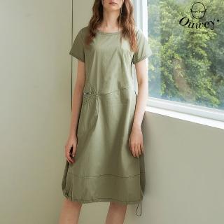 【OUWEY 歐薇】簡約質感下擺抽繩休閒風洋裝(綠色；S-L；3232257016)