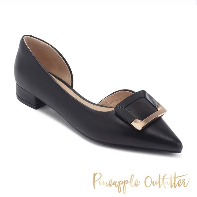 【Pineapple Outfitter】DERICA 羊皮中空尖頭低跟鞋(黑色)