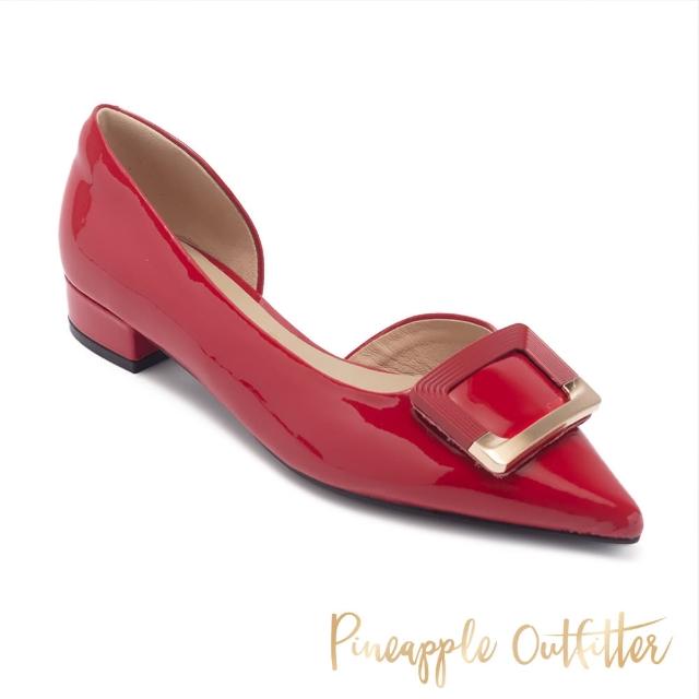 【Pineapple Outfitter】DERICA 羊皮中空尖頭低跟鞋(紅色)