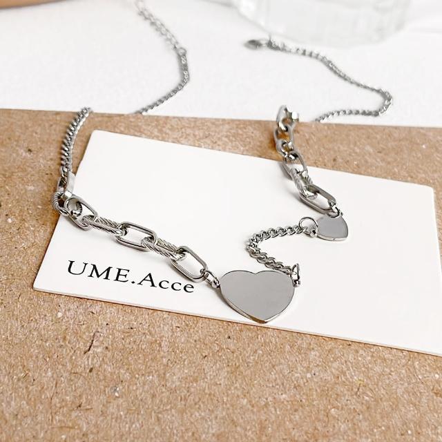 【UME.Acce】雙愛心鍊條鈦鋼項鍊(鈦鋼項鍊 鈦鋼 愛心項鍊 愛心 鍊條項鍊 鎖骨鏈 頸鏈)